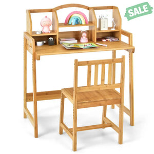 Bamboo Kids Study Desk and Chair Set with Bookshelf Kids Table & Chair Sets
