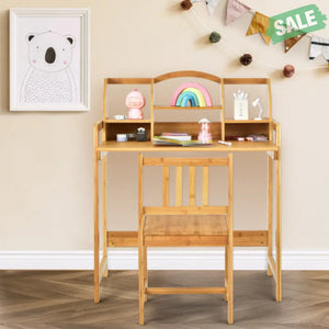 Bamboo Kids Study Desk and Chair Set with Bookshelf Kids Table & Chair Sets