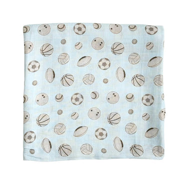 Bamboo Muslin Swaddle Blanket in Baby Ballers design, perfect for keeping your baby cozy and stylish.