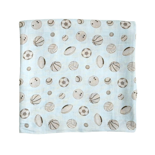 Bamboo Muslin Swaddle Blanket in Baby Ballers design, perfect for keeping your baby cozy and stylish.