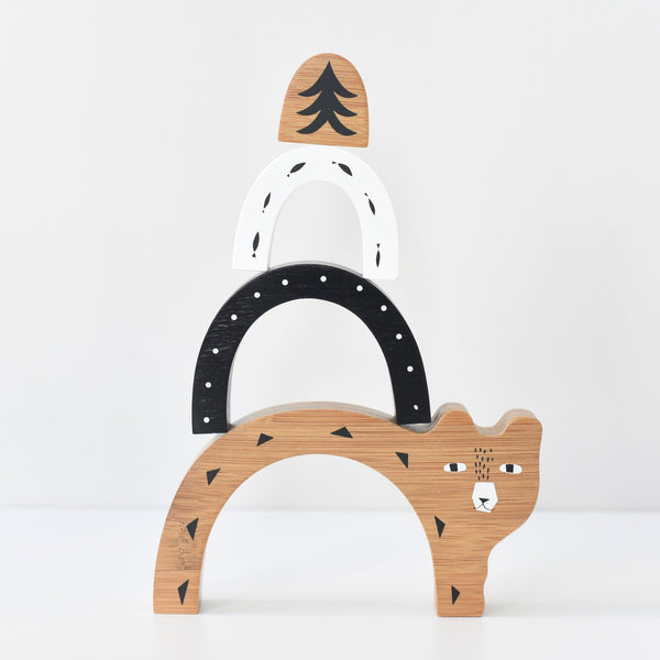 Bamboo Nesting Bear wooden toy from angle 2, showcasing its eco-friendly design and vibrant colors for playful learning.
