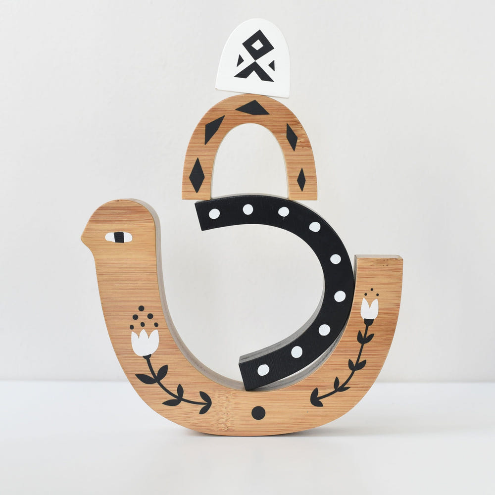 Bamboo Nesting Bird wooden toy for babies, promoting sensory play and eco-friendly fun.