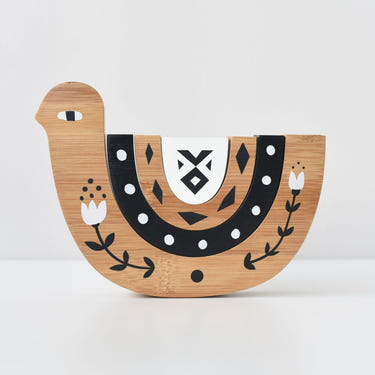 Bamboo Nesting Bird wooden toy for babies, promoting sensory play and eco-friendly fun.