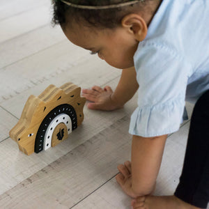 Bamboo Nesting Hedgehog wooden toy from angle 3, perfect for imaginative play and eco-friendly fun for babies.