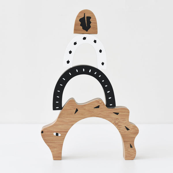 Bamboo Nesting Hedgehog wooden toy from angle 2, perfect for baby play and development.