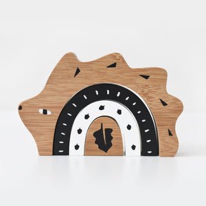 Bamboo Nesting Hedgehog wooden toy for babies, promoting sensory play and eco-friendly fun.