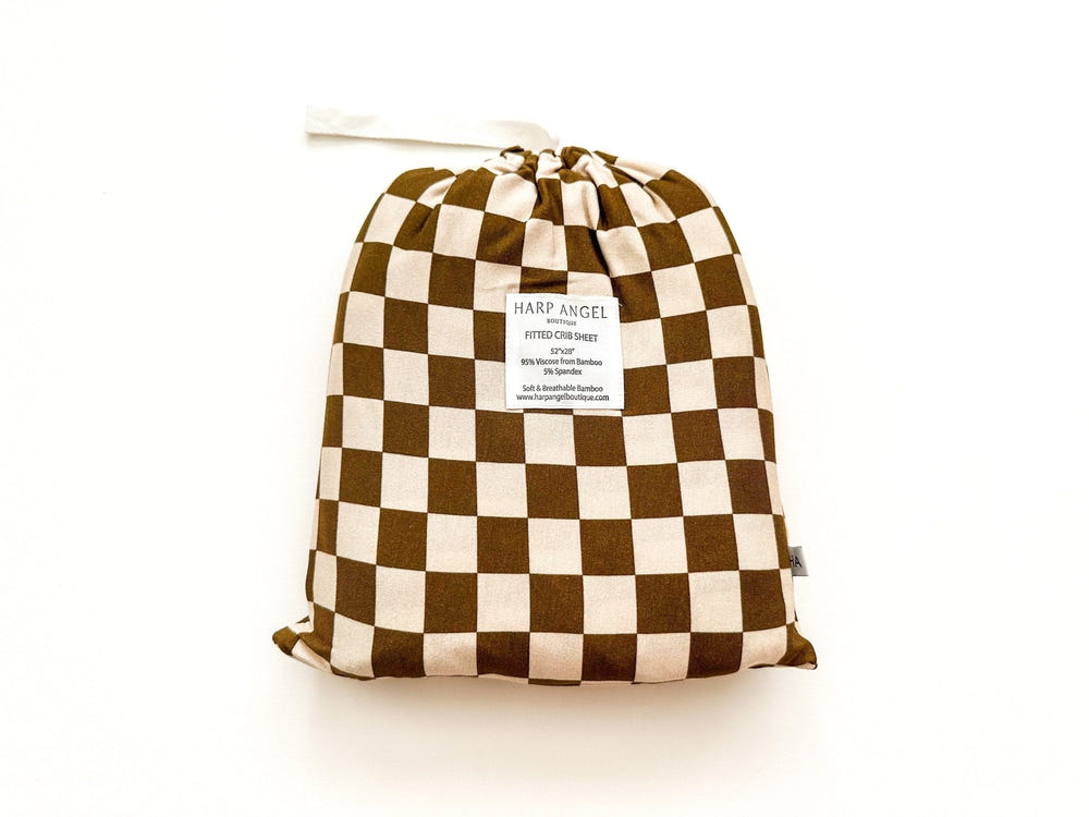 Toffee Checkered Bamboo Crib Sheet
