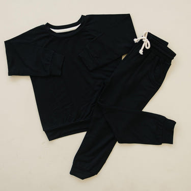Little Joy Co Bamboo Terry Crewneck Sweatshirt camel black gray sizes 0-3 to 5