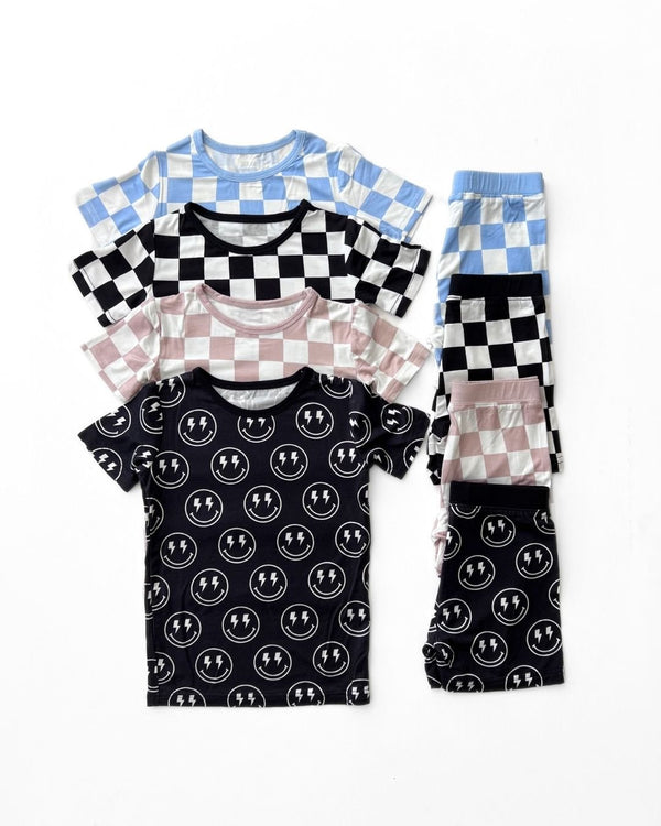 Bamboo Two Piece Shorts Set | Latte Checkered - MOOGCO Baby
