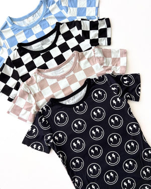 Bamboo Two Piece Shorts Set | Latte Checkered - MOOGCO Baby