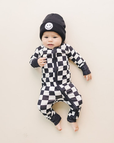Bamboo Zip Romper | Black Checkered - MOOGCO Baby