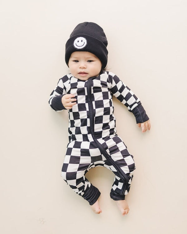 Bamboo Zip Romper | Black Checkered - MOOGCO Baby