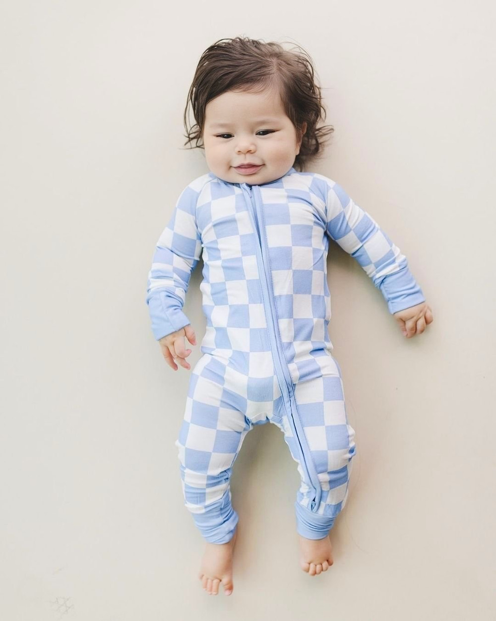Bamboo Zip Romper | Blue Checkered - MOOGCO Baby