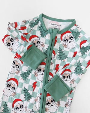 Bamboo Zip Romper | Checkered Santa