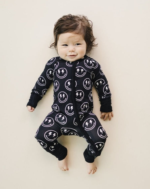 Bamboo Zip Romper | Electric Smiley