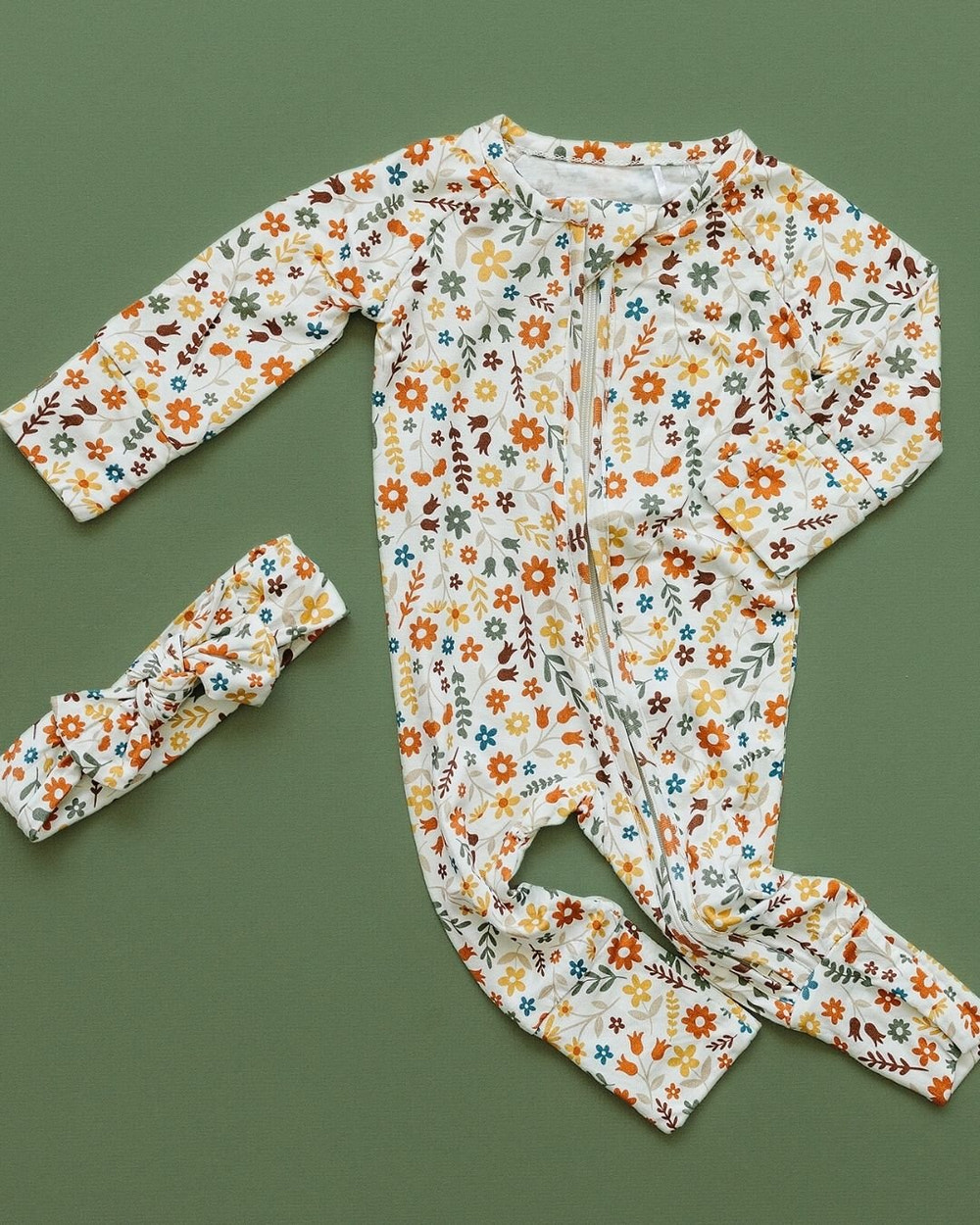 Bamboo Zip Romper | Fall Flowers - MOOGCO Baby