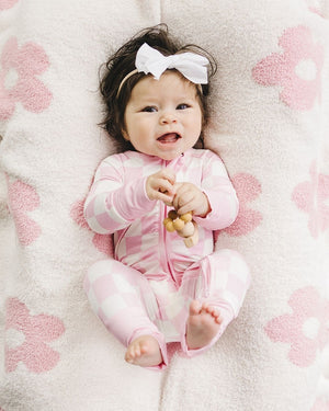 Bamboo Zip Romper | Pink Checkered