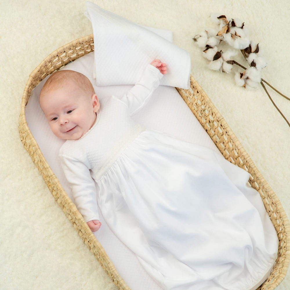 Baby white quilted cotton gown set for infants - soft, cozy, and stylish ensemble for newborns.