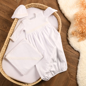 Baby White Quilted Cotton Gown Set (3)