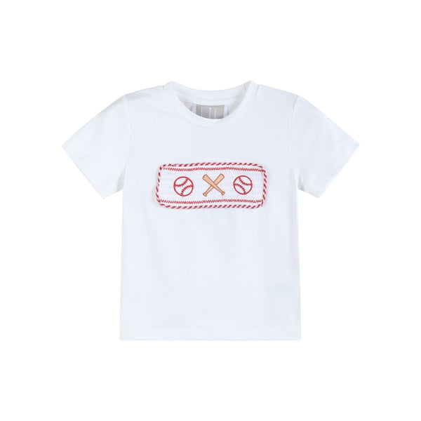 Baseball Smocked Shirt and Red Gingham Shorts Set