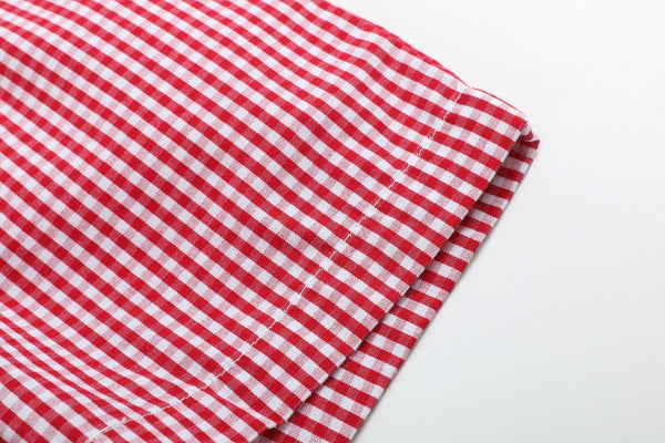 Baseball Smocked Shirt and Red Gingham Shorts Set