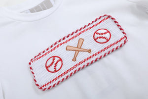 Baseball Smocked Shirt and Red Gingham Shorts Set