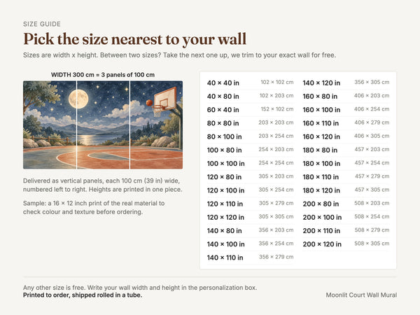 Watercolor Moonlit Court Basketball Wall Mural, image 5