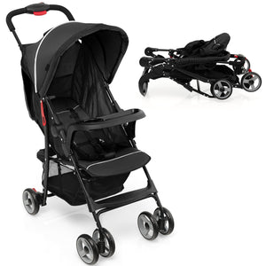 Toddler travel stroller for airplane with canopy, adjustable backrest, shown from angle 3. Ideal for sleep and comfort.
