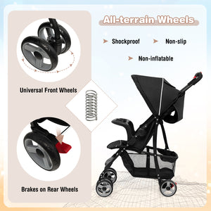 Toddler travel stroller for airplane with canopy and adjustable backrest, perfect for sleep and comfort on the go.