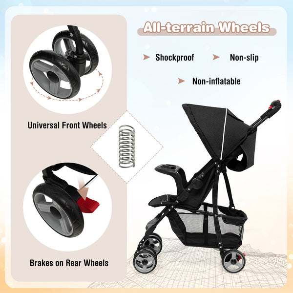 Toddler travel stroller for airplane with canopy and adjustable backrest, perfect for sleep and comfort on the go.