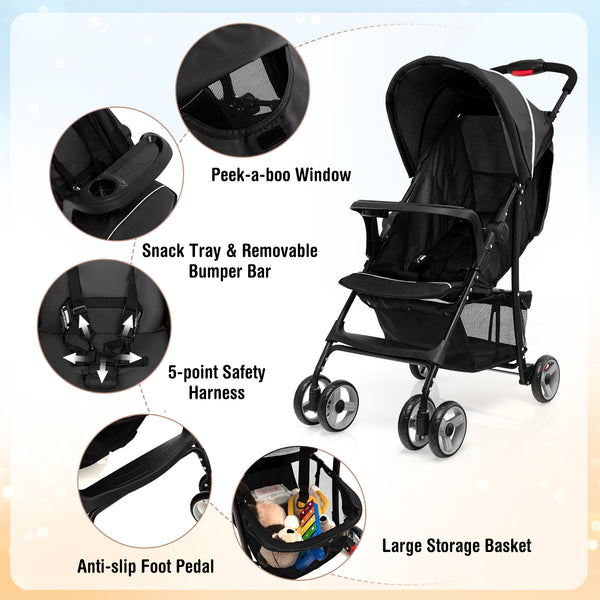 Toddler travel stroller for airplane with canopy, adjustable backrest, perfect for sleep and comfort on the go.