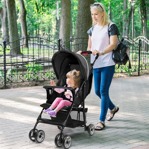 Toddler travel stroller for airplane with canopy and adjustable backrest, perfect for on-the-go families.