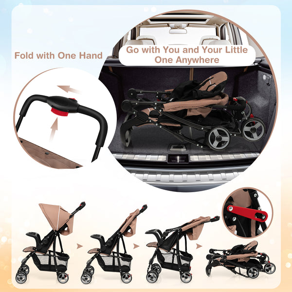 Toddler travel stroller for airplane with canopy, adjustable backrest, angled view, perfect for sleep and comfort.