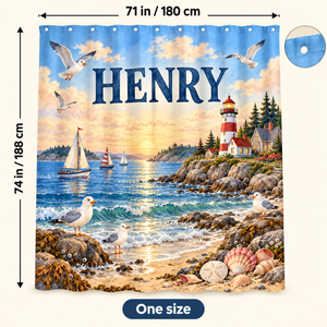 Coastal Lighthouse personalized shower curtain size 71 x 74 inches