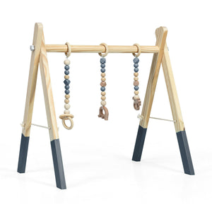 Portable wooden baby gym with teething toys, perfect for newborn exercise and play, angle view 19.