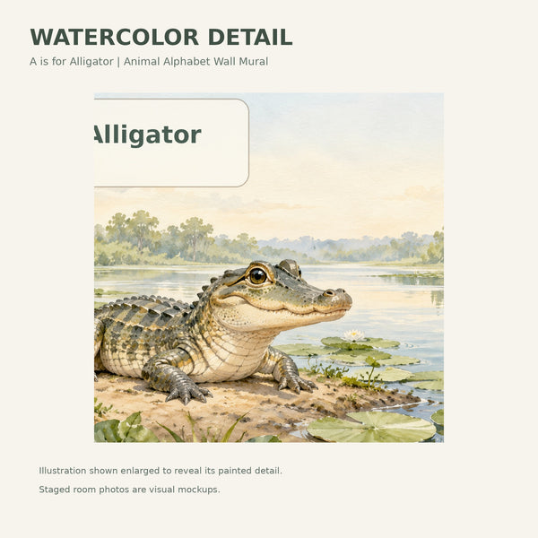 Watercolor A is for Alligator Alphabet Wall Mural, image 4