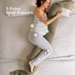 Dusty Olive pregnancy pillow at angle 3, perfect for nursing support and comfort during pregnancy.