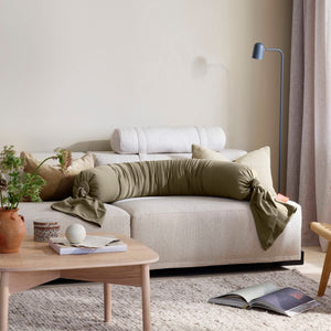 Dusty Olive pregnancy pillow at angle 2, perfect for nursing and comfort during pregnancy.