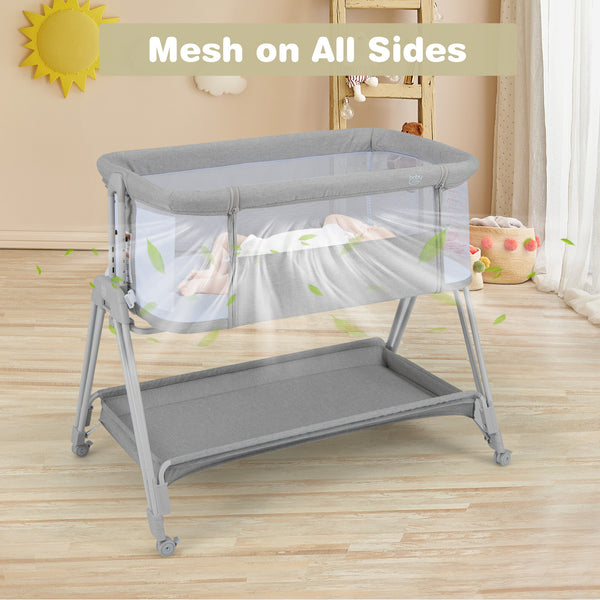 Portable bedside sleeper for baby with 7 adjustable heights, perfect for safe and convenient nighttime care.