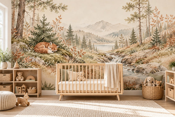 Watercolor Sleeping Fox Wall Mural, image 1