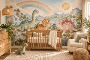 Watercolor Rainbow Dinosaurs Wall Mural, image 1