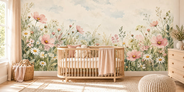 Watercolor Wild Cosmos Field Wall Mural, image 1