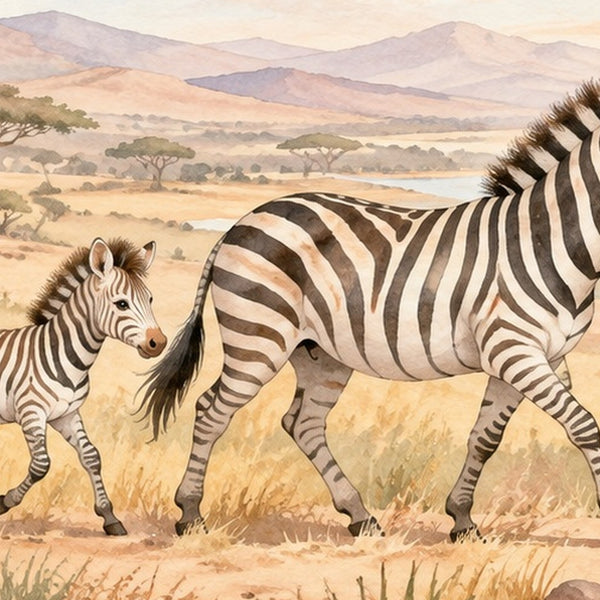 Zebra Family Safari shower curtain, close up of the watercolor artwork