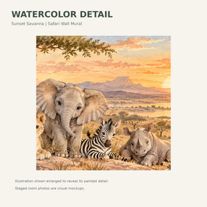 Watercolor Sunset Savanna Wall Mural, image 4