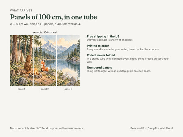 Watercolor Bear and Fox Campfire Camping Wall Mural, image 8