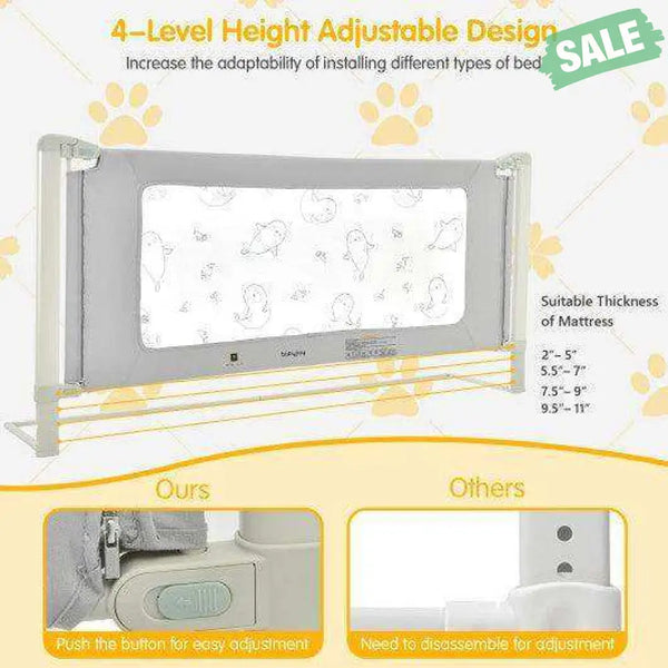 Bed Rail Guard for Toddlers Kid with Adjustable Height and Safety Lock-59 inch Gray Bed Rails