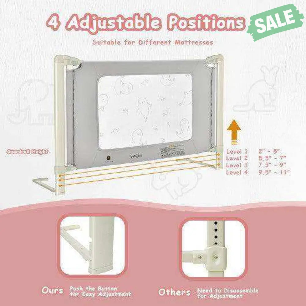 Bed Rail Guard Toddlers Adjustable Height Safety Lock 59 inch