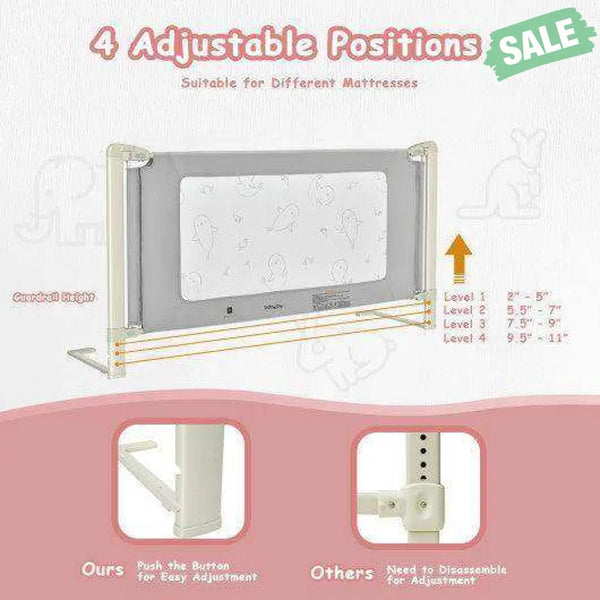 Bed Rail Guard for Toddlers Kid with Adjustable Height and Safety Lock-59 inch Gray Bed Rails