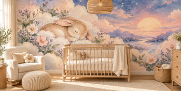 Watercolor Cloud Bunny Wall Mural, image 1