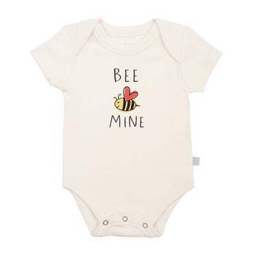 Graphic bodysuit "Bee Mine" for babies, short sleeve design, perfect for cute and comfy outfits.